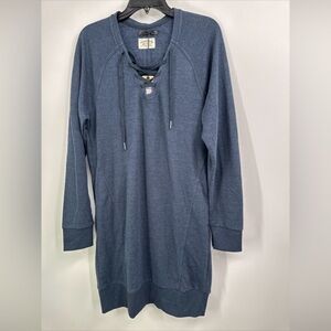 Prana Cozy Up Terry Dress Nautical Blue Long Sleeve Lace Up Terry Size M